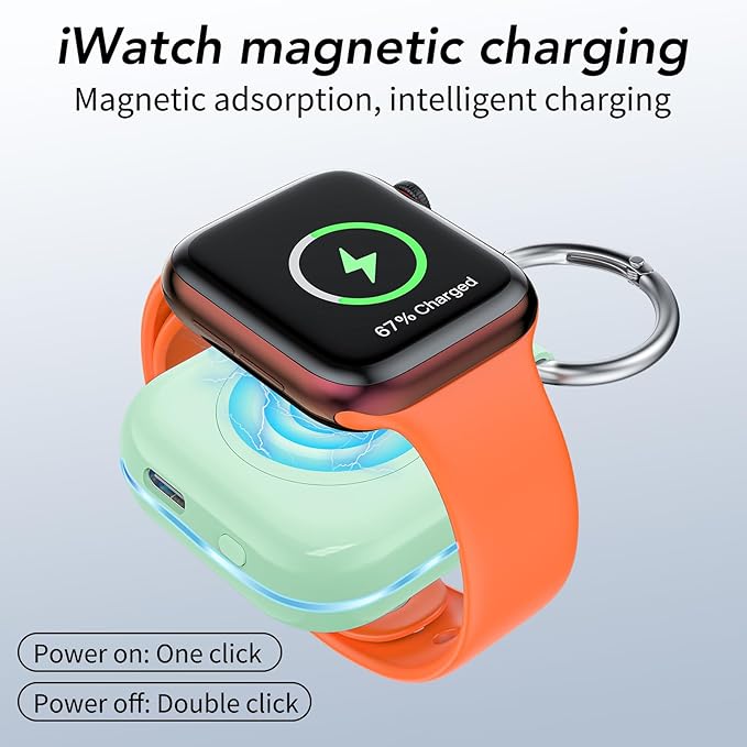 HUOTO for Portable Apple Watch Charger, Mini Purse Keychain 1200mAh iWatch Charger Power Bank Wireless Battery Pack Travel Smart Watch Chargers for Apple Watch Series 11 10 9 8 7 6 5 4 3 2 SE Ultra 2