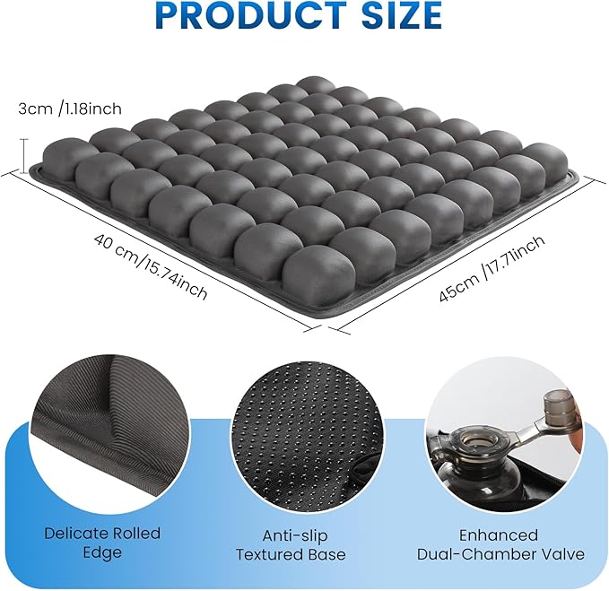 Travel Cushion, Airplane Seat Cushion for Long Flights, 56 Bubbles Portable Car Seat Cushions for Office Chair, Wheelchair, Camping, Home Living (Grey)