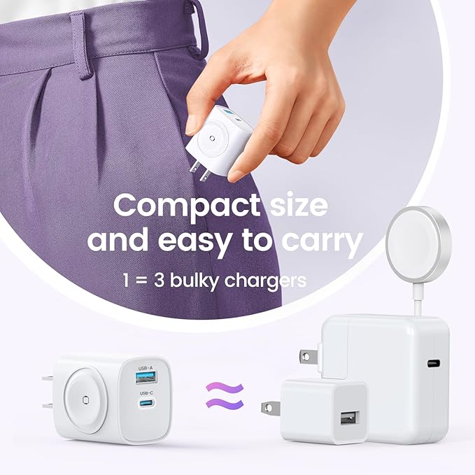TOPADRE Charger for Apple Watch, USB C Charger Block, 3-in-1 20W Fast Charging, Portable Plug Travel Essential Charge for iWatch Ultra/SE/11/10/ 9/8/ 7/6, iPhone 16/16 Pro/ 15 Series, Purple