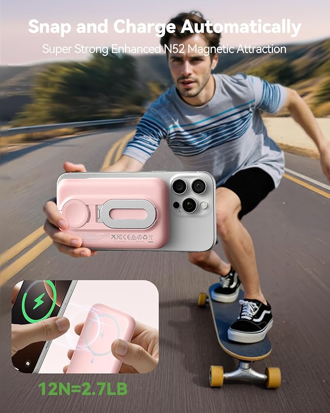 Magnetic Portable Charger for iPhone and Apple Watch, 10000mAh Wireless Power Bank PD 20W USB-C Fast Charging Battery Pack with Stand for iPhone Air/ 17/16/15/14/13/12 Pro Max、iWatch 11-1/SE/Ultra 3-1