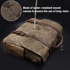 Mens Messenger Bag 15.6 Inch Waterproof Vintage Genuine Leather Waxed Canvas Briefcase Large Satchel Shoulder Bag Rugged Leather Computer Laptop Bag, Khaki