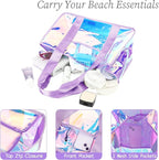Fammart Iridescent Clear Beach Bag for Women, Jelly Tote Bag Waterproof Sandproof Pool Bag Cruise Vacation Essentials