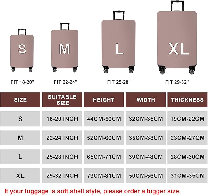 WUJIAONIAO Travel Luggage Cover Baggage Suitcase Cover Protector Skins 18-32 Inch (Khaki, M (for 22-24 inch luggage))