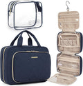 BAGSMART Toiletry Bag Hanging Travel Makeup Organizer with TSA Approved Transparent Cosmetic Bag Makeup Bag for Full Sized Toiletries, Large-Navy
