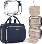 BAGSMART Toiletry Bag Hanging Travel Makeup Organizer with TSA Approved Transparent Cosmetic Bag Makeup Bag for Full Sized Toiletries, Large-Navy