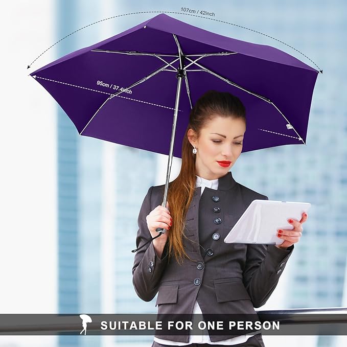 Compact Travel Umbrella for Purse - Flat Handle, Waterproof for Light Rain