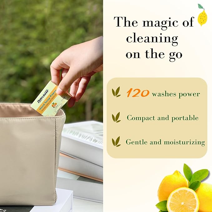 flowcheer Paper Soap Sheets For Hand Washing - (120 Pcs) Blueberry Scent Portable Travel Soap Sheets, Eco-Friendly, Dissolvable soap sheets for travel, Hiking, Outdoor, School