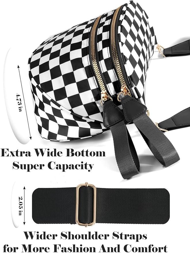 Black and White Checkered Crossbody Bag Bum Bag for Women,Spacious Checkered Purse Fanny Packs Belt Bag