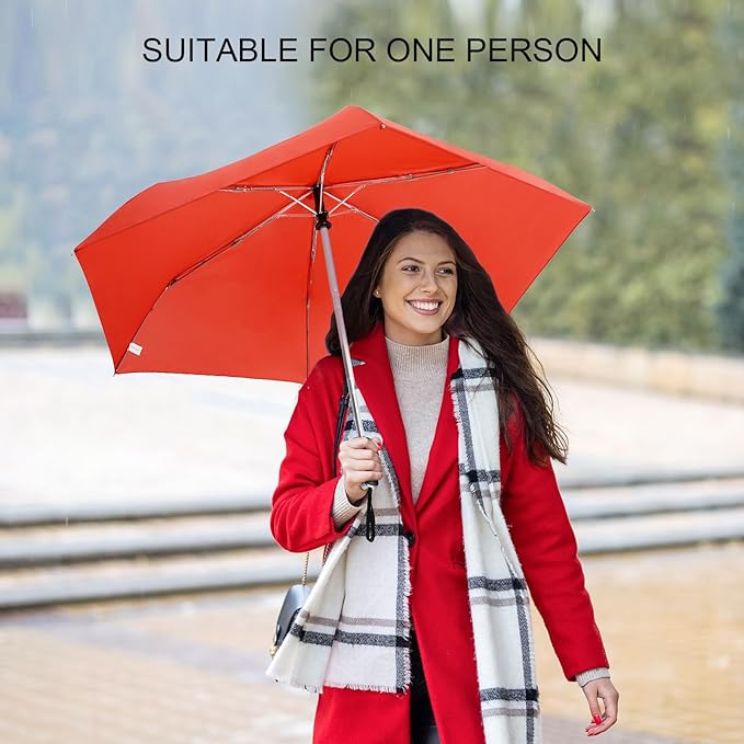 Compact Travel Umbrella for Purse - Flat Handle, Waterproof for Light Rain