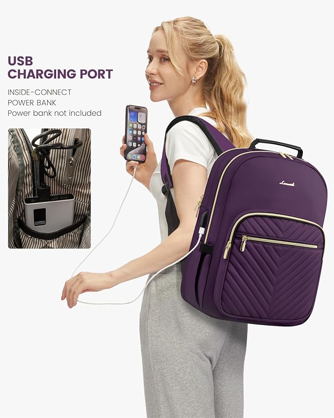 LOVEVOOK Laptop Backpack for Women, Travel Computer Work Bags with 17-inch Laptop Compartment, College School Student Bag Teen Backpacks For Girls, Outdoor Carry On Backpack Purse, Deep Plum