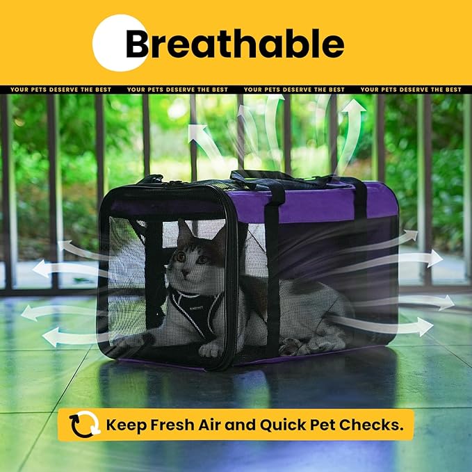 Conlun Cat Carrier Bag,Soft-Sided Pet Carriers for Dogs with 4-Sided Mesh,Airline Approved Cat Transport Carrier for Small&Medium Cats Kitten Puppy Up to 15LB,Collapsible Cat Travel Carrier-M,Purple