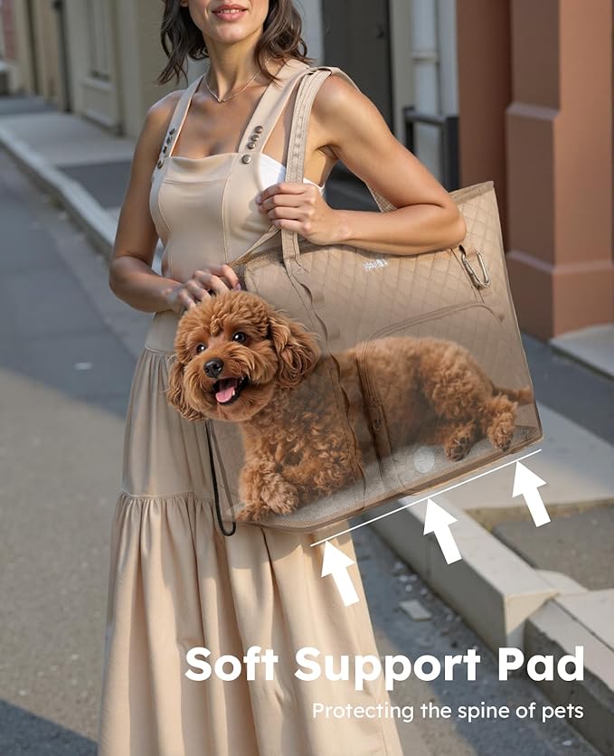 Pecute Dog Purse Carrier, Dog Carrier with Pockets for Small Dogs, Fits Dogs 8.8 lbs to 13 lbs, Cat and Puppies Tote Bag, Outing, Travel, Vet, XL,16.9" L x 7.9" W x 13.8" H, Khaki