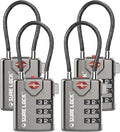 SURE LOCK TSA Approved Combination Luggage Locks with Open Alert Indicator – Durable Zinc Alloy Cable Travel Locks with Large Easy-Read Dials for Suitcases, Backpacks & Gym Bags(Grey 4 Pack)