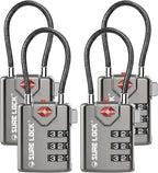 SURE LOCK TSA Approved Combination Luggage Locks with Open Alert Indicator – Durable Zinc Alloy Cable Travel Locks with Large Easy-Read Dials for Suitcases, Backpacks & Gym Bags(Grey 4 Pack)
