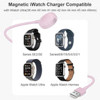 Fast Charger for Apple Watch Charger, Magnetic iWatch Charger to USB A Cable 3.3FT with USB A Wall Plug Adapter for Apple iWatch Series Ultra/10/9/8/7/6/SE/5/4/3/2 (Pink)