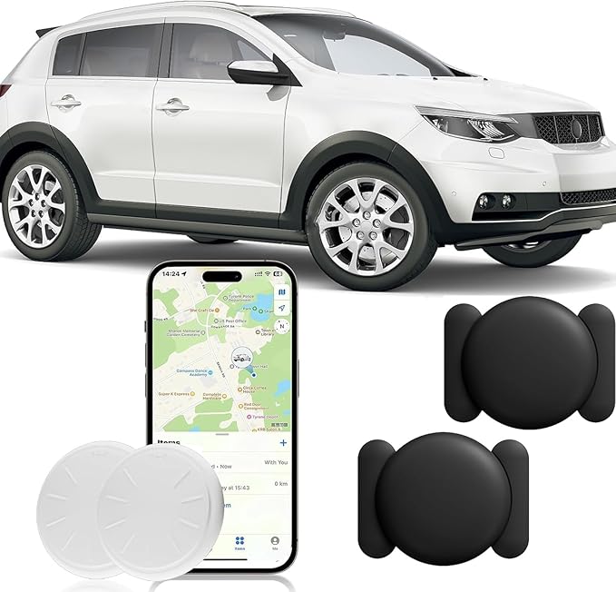 GPS Tracker for Vehicles, 2PCS Real Time Tracker Device for Vehicles, No Monthly Fee Car Tracker Work with Find My (iOS Only), MINI Vehicle Tracker with Waterproof Case, Super Magnetic