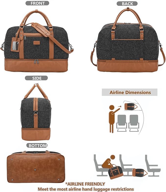Wogarl 4PCS Weekender Bags for Women Large Overnight Weekend Travel Duffel Carry on Shoulder with Shoe Compartment Canvas Toiletry Bag for Travel Business Gym