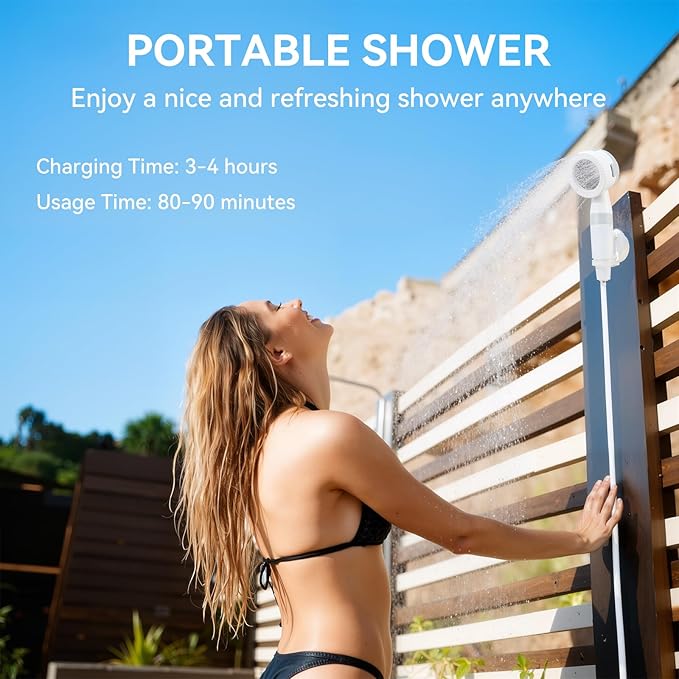 Portable Shower, Portable Camping Shower Pump, USB Rechargeable Outdoor Showers, Waterproof Electric Portable Shower with 2 Spray Modes, 4000mah, For Camping, Hiking, Rv & Pet Cleaning (1 PACK)