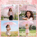 6 Pack Cherry Blossom Umbrella Clear Folding Travel Transparent Floral Rain Umbrellas For Adult Kids Girls Romantic Flower Wedding Decoration Auto Open Umbrella