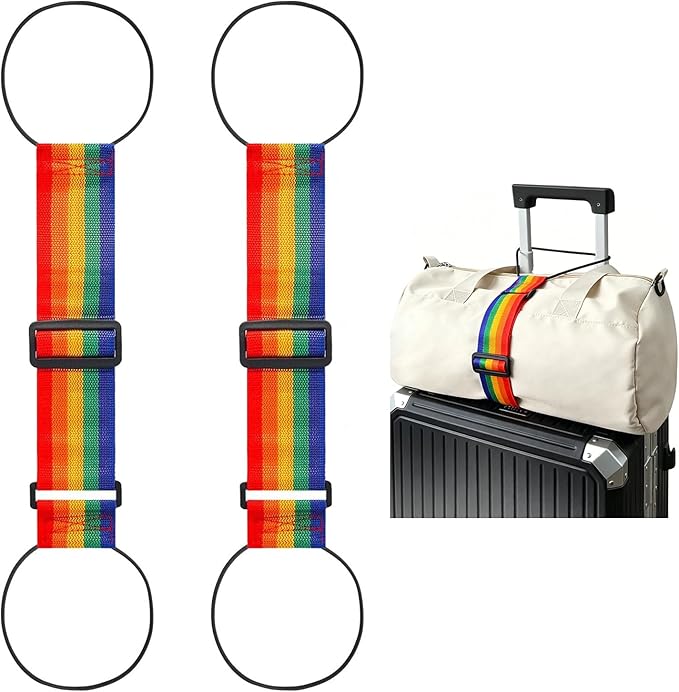 Multi Use Strong Adjustable Luggage Connector Straps for Suitcases,2 Pack Flexible Luggage Accessories Elastic Fastening Bag Strap (Rainbow)