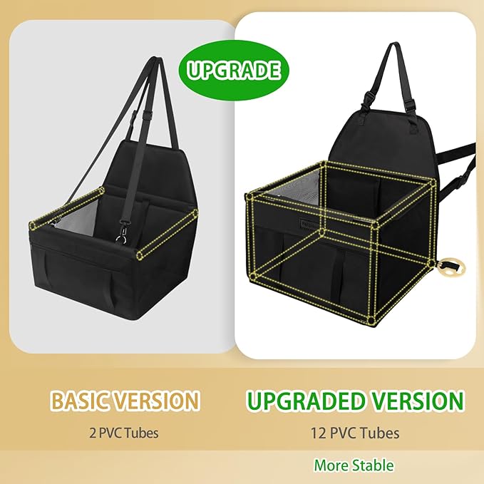 Dog Car Seat Foldable Dog Car Booster Seat Waterproof Breathable Oxford Travel Bag for Small to Medium Dogs, Puppies, and Pets-Pure Black-Upgrade