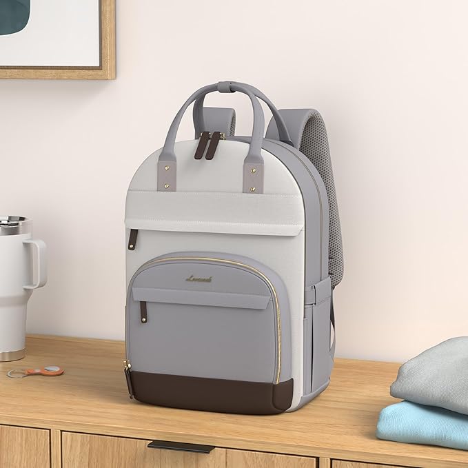 LOVEVOOK Backpack for Women,Laptop Backpack Women,Fits 15.6 Inch Laptop Bag,Fashion Travel Work Anti-theft Bag,Waterproof Business Computer College Teacher Backpack Purse Daypack, Light Grey-Beige
