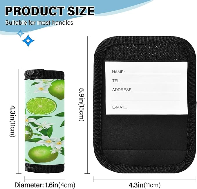 4 Pack Lime Luggage Handle Wrap, Detachable Luggage Tag, Neoprene Suitcase Wrap with Comfort Grip & Bright Identifier for Suitcase, Travel Bag, Sports Bag