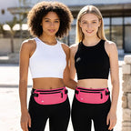 FuninCrea Waterproof Hidden Money Belt for Travel, Anti-Theft Belt Bag with RFID Blocking Function Adjustable Slim Waist Bag with 2 Zipper Pockets & 1 Back Pocket for Travel Running (B, Hot Pink)