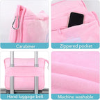 SINLAND Travel Pillow and Blanket 2-in-1 Set,Airplane Packable Bag,Soft and Lightweight Plane Flight Car Trips Travel Essentials Gift,Hand Luggage Sleeve and Backpack Clip,60x50 Inch Pink