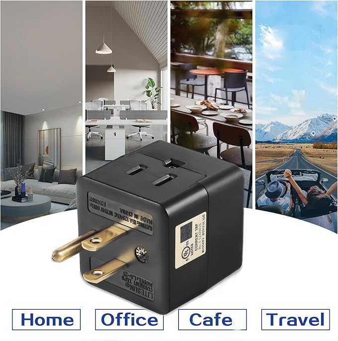 3 Outlet Wall Adapter UL Listed 3 Outlet Power Cube Tap, 3-Prong Outlet Splitter, Multi Plug Outlet Grounded Indoor, 3 Way Plug Adapter, Outlet Extender for Home or Travel (Black, 3 Pack)