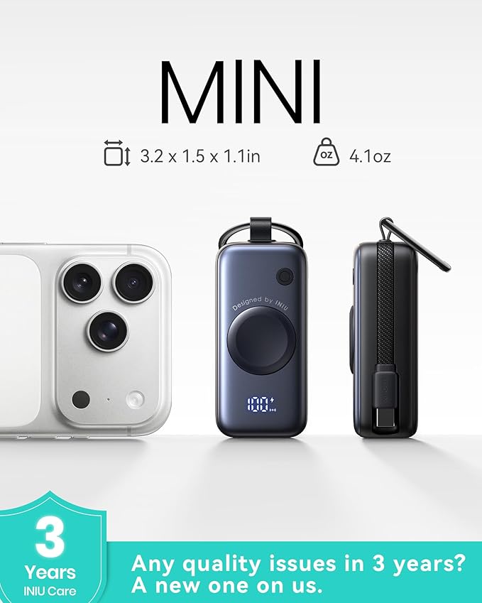 INIU SnapGo Mini Portable Charger, Power Bank for Apple Watch and iPhone, 5000mAh 20W PD Fast Charging Flight-Safe Travel Essential Battery Pack for Apple Watch Ultra 11 10 9 8 SE, iPhone Air 17 16 15