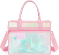 Fammart Iridescent Clear Beach Bag for Women, Jelly Tote Bag Waterproof Sandproof Pool Bag Cruise Vacation Essentials