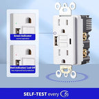 15 Amp Self-Test GFCI Outlet Combination with USB Type A and Type-C, Tamper Resistant Thinner Duplex Outlet, in-Wall, USB Charger for Smartphones, Tablets and Smart Home Appliance, White