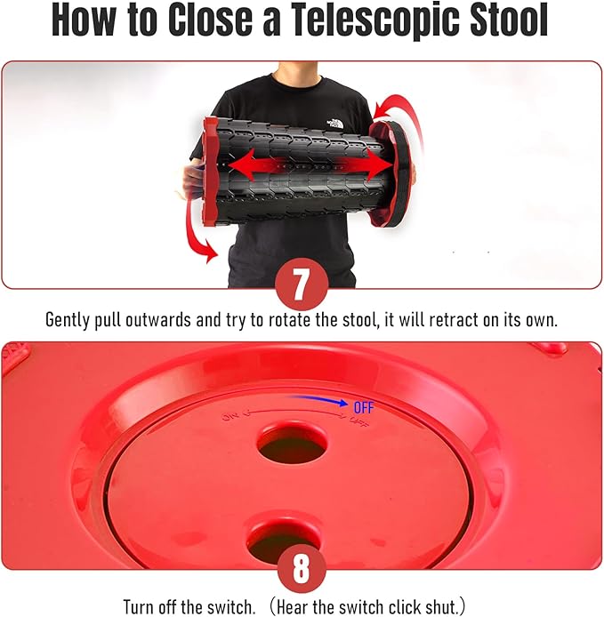 Doseno Upgraded Foldable Stool Thickened, Portable Collapsible Stool Retractable Stool for Fishing, Hiking Tours, BBQ, Parties, Outdoor Activities (Red, 1pack)