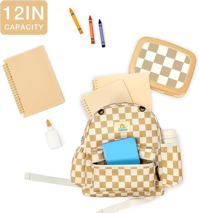 STEAMEDBUN Corduroy Toddler Backpack for Girls 2-4: Kids backpack for Boys Girls - 12 inch Preschool Kindergarten Backpacks - Checkered