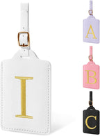 Personalized Initial Luggage Tags for Suitcase TSA Approved, White Leather Cute Luggage Tag with Privacy Cover Name Card, Embroidered Custom Luggage Tags Travel Baggage Tags Gifts for Women Kids(I)
