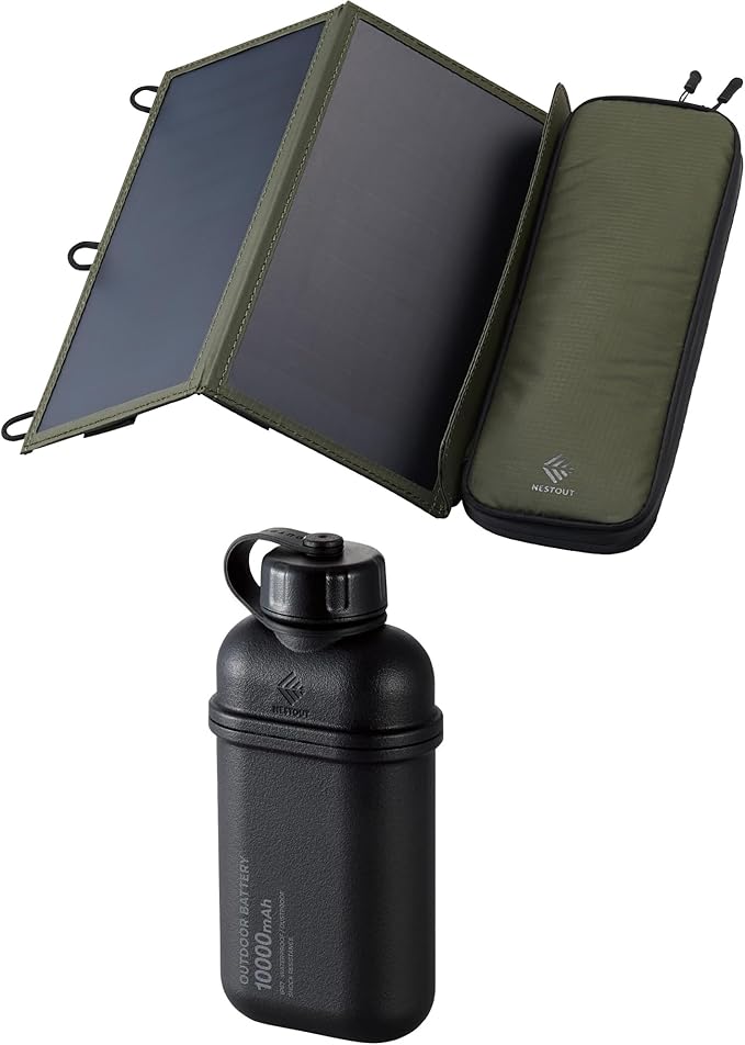 ELECOM NESTOUT 2-Panel Solar Panel Charger + 10000mAh Outdoor Power Bank (Black)