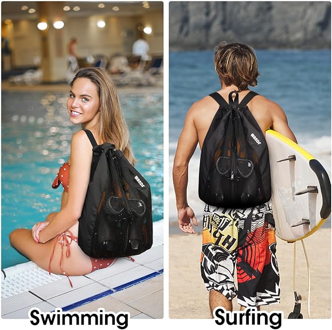 WANDF Swim Bag Mesh Drawstring Backpack Beach Backpack for Swimming, Gym, and Workout Gear