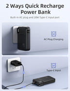 RORRY Portable Charger Built in Cables, AC Wall Plug In Portable Charger Power Bank 10000mAh Travel Battery Pack 22.5W Fast Charging for iPhone 17/16/15 Samsung Galaxy S25/S24/S23 Pixel LG iPad, Black