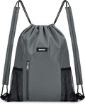 WANDF Drawstring Backpack with Shoulder Pad Sports Gym Backpack with Mesh Pocket String Bag for Women Men(Grey)