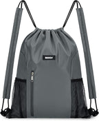 WANDF Drawstring Backpack with Shoulder Pad Sports Gym Backpack with Mesh Pocket String Bag for Women Men(Grey)