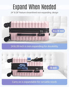 LIGHT FLIGHT Luggage Sets, 3 Piece Durable Suitcase Set with Spinner Wheels, 3 Pcs Hardside Lightweight luggage with TSA Lock, Large Checked Travel Suitcases, 20/24/28 Inch, Pink
