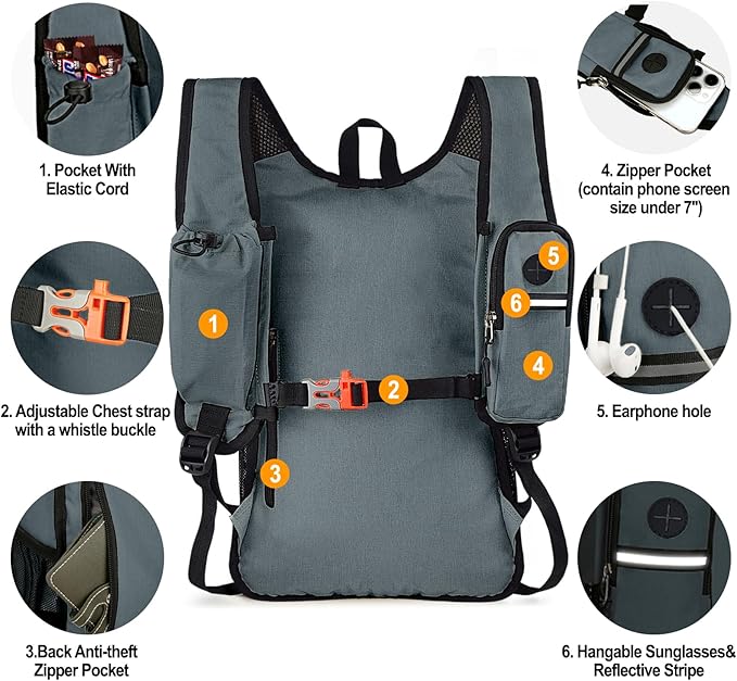 Seektop 15L Small Hiking Backpack for Women Men, Lightweight Hiking Packable Daypack with Phone Pocket for Travel Camping (Grey, 15L)