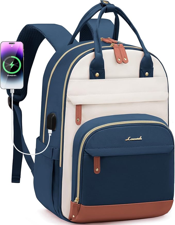 LOVEVOOK Backpack for Women,Laptop Backpack Women,15.6 Inch Laptop Bag,School Backpacks,Fashion Travel Work Anti-theft Bag,Waterproof Business Computer College Backpack Purse,Blue-green-Beige white