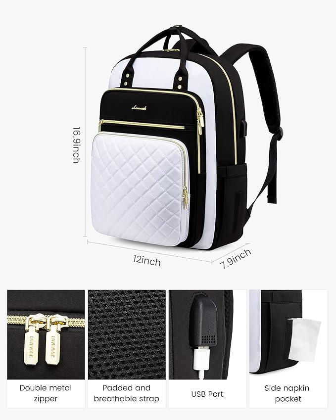 LOVEVOOK Laptop Backpack for Women, Lightweight Casual Daypacks, 15.6in Laptop, USB Port, Oxford Cloth, Ergonomic Shoulder Straps, 18 Pockets, 12-Month Free Return