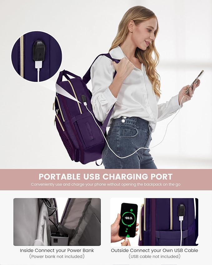 LOVEVOOK Laptop Backpack Purse for Women, 15.6" Laptop Bag for Travel with USB Port, Water Resistant Lightweight Daypacks for College Work Business, Nurse Teacher Computer Backpacks