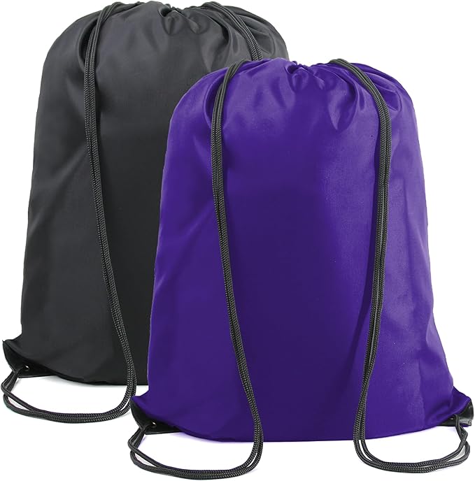 BeeGreen Black Purple Drawstring Backpack Bags Bulk 2 Pack X-Large 22.4" L x 17.5" W Sports Cinch Sack Gym String Bags Machine Washable Heavy Duty String Backpack For Men Women
