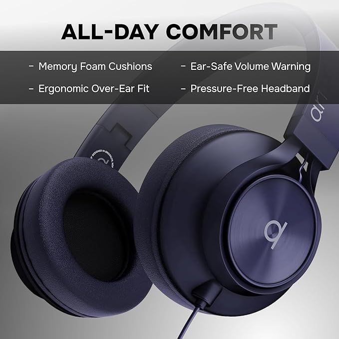 ARTIX Over Ear Headphones Wired with Microphone and Volume Control, Foldable Noise Isolating Headset with Deep Bass for School, Laptop, Computer, Chromebook, Tablet, Travel (3.5mm Jack)