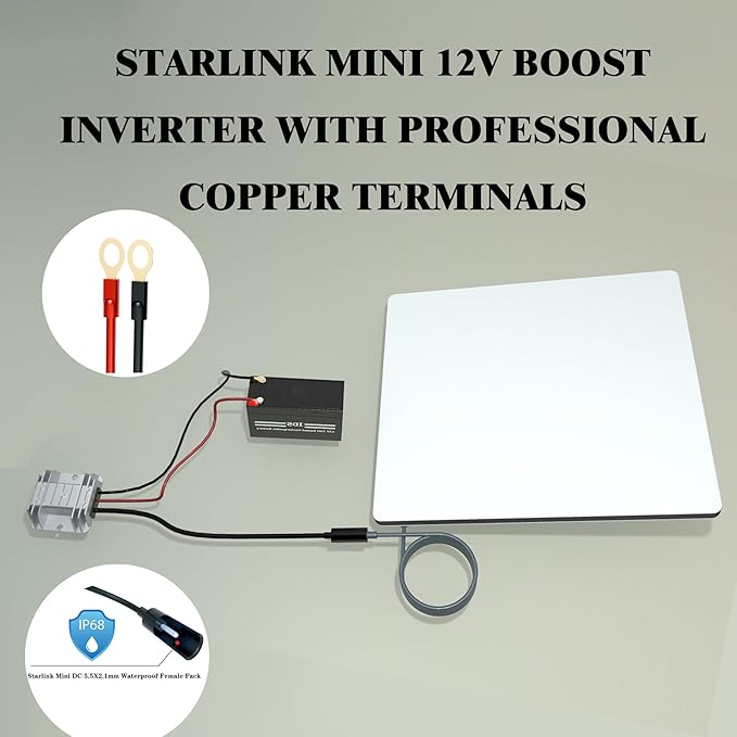 Starlink Mini 12V Adapter-12V/24V to 48V Input Battery Modification Boost Converter |18AWG Waterproof DC Female Plug | Starlink Mini Power Supply Accessories for RV | Starlink Mini Battery | Tugboat