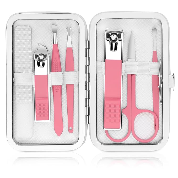 Manicure Set Women Nail Kit with Nail Clippers Eyebrow Tweezers Glass Nail File with Case Manicure Pedicure Kit Grooming Kit Personal Care Tools for Home Outdoor Travel Gift Giving Salon